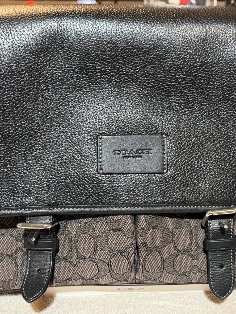 Coach Brown Leather Messenger Bag with Signature Brown Canvas